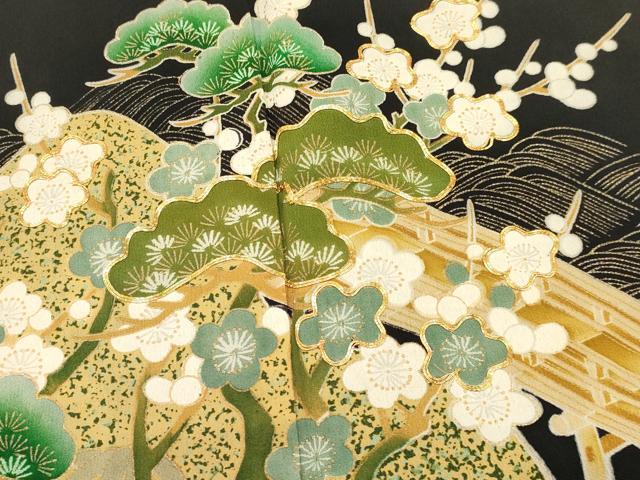 平和屋着物■豪華黒留袖 駒刺繍 笹松梅文 金彩 正絹 逸品 DAAW2594ma