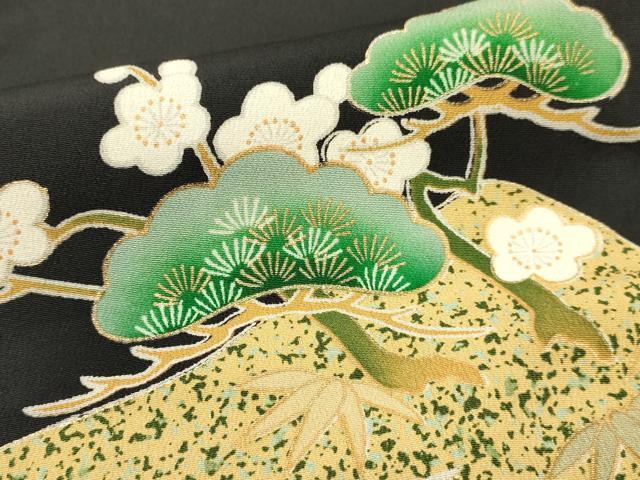 平和屋着物■豪華黒留袖 駒刺繍 笹松梅文 金彩 正絹 逸品 DAAW2594ma