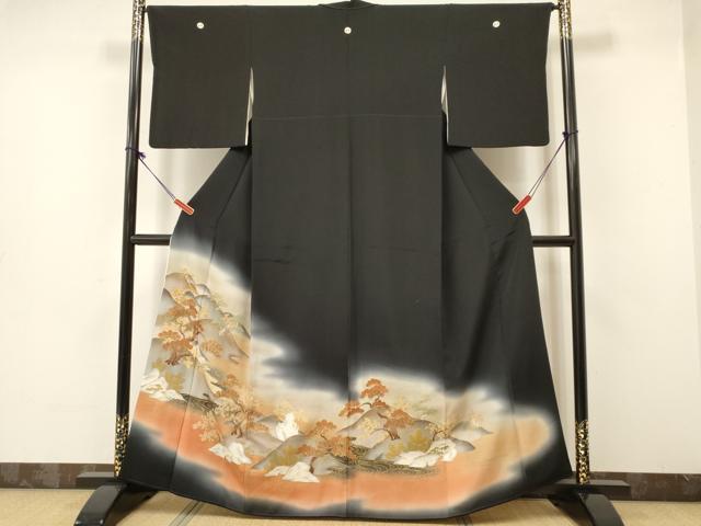 平和屋着物■豪華黒留袖 重ね山花文 暈し染め 金彩 正絹 逸品 DAAW2635ma