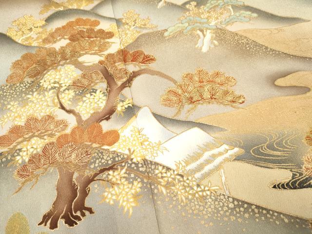 平和屋着物■豪華黒留袖 重ね山花文 暈し染め 金彩 正絹 逸品 DAAW2635ma