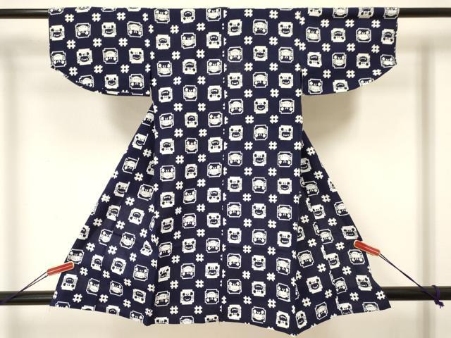 平和屋着物∴夏物 浴衣 子供 女の子 蟹 カニ 井桁 綿 DAAW2777ma