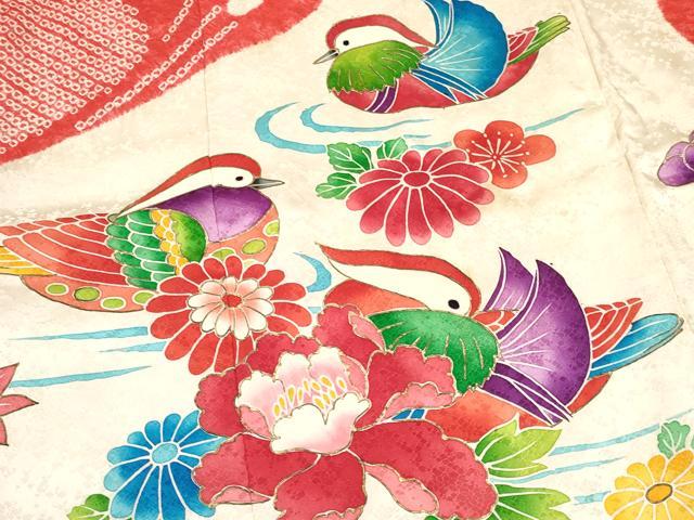 平和屋着物∵女の子 十三参り 子供 祝着 絞り 鴛鴦花文 金彩 逸品 DAAW2821ma