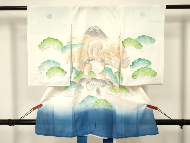 平和屋着物*夏物 お宮参り 男の子 祝着 産着 初着 のしめ 絽 刺繍 鳶 松文 暈し染め 銀糸 逸品 DAAW2919ma