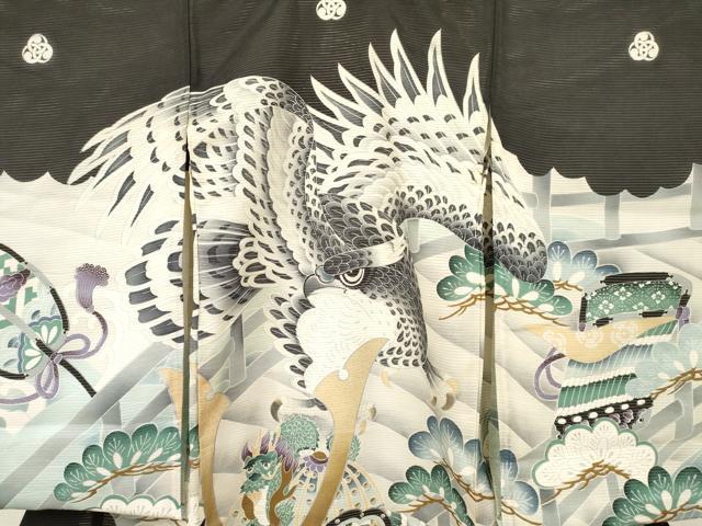 平和屋着物*夏物 お宮参り 男の子 祝着 産着 初着 のしめ 絽 鷹 鷲 龍 兜 渡橋松文 銀彩 逸品 DAAW2930ma