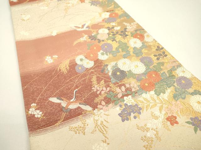 平和屋着物◎六通柄袋帯 唐織 飛鶴花文 金糸 正絹 逸品 DAAW3635