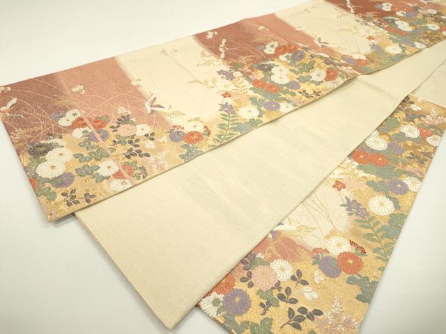 平和屋着物◎六通柄袋帯 唐織 飛鶴花文 金糸 正絹 逸品 DAAW3635