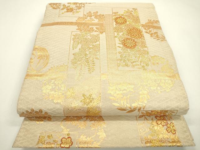 平和屋着物◎六通柄袋帯 短冊花文 金糸 正絹 逸品 DAAW3688fe