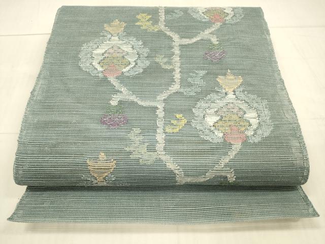 平和屋着物*夏物 1854年創業 帯屋捨松 八寸名古屋帯 枝花文 正絹 逸品 DAAW4024cm