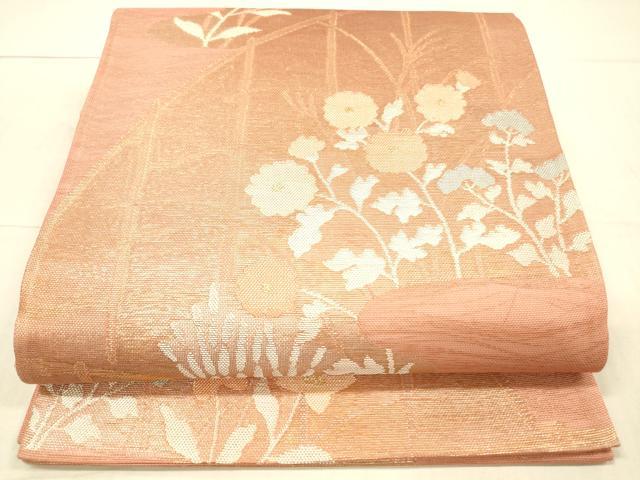 平和屋着物*夏物 六通柄袋帯 草花文 金糸 正絹 逸品 DAAW4087cm