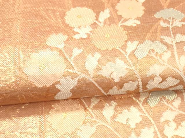 平和屋着物*夏物 六通柄袋帯 草花文 金糸 正絹 逸品 DAAW4087cm