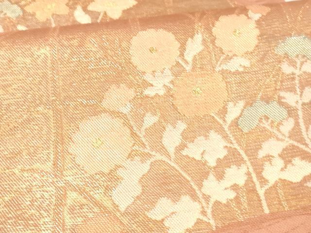 平和屋着物*夏物 六通柄袋帯 草花文 金糸 正絹 逸品 DAAW4087cm