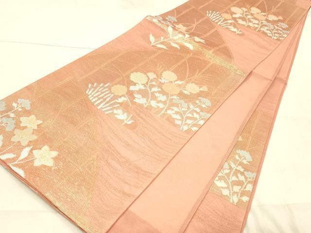 平和屋着物*夏物 六通柄袋帯 草花文 金糸 正絹 逸品 DAAW4087cm