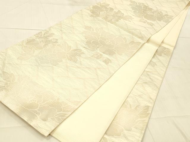 平和屋着物*夏物 六通柄袋帯 草花文 銀糸 正絹 逸品 DAAW4107cm