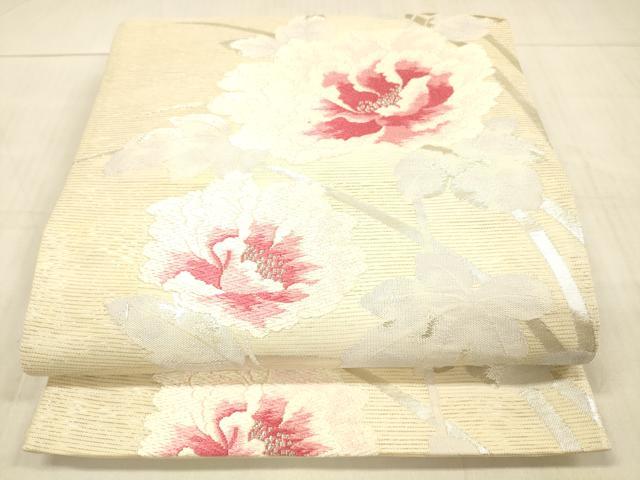 平和屋着物*夏物 六通柄袋帯 唐織 草花文 銀糸 正絹 逸品 DAAW4168cm