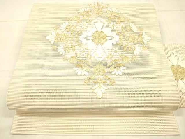 平和屋着物*夏物 絽綴れ 八寸名古屋帯 駒刺繍 総刺繍 草花文 正絹 逸品 DAAW4200cm
