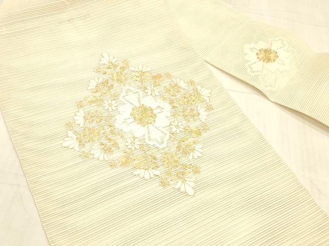 平和屋着物*夏物 絽綴れ 八寸名古屋帯 駒刺繍 総刺繍 草花文 正絹 逸品 DAAW4200cm