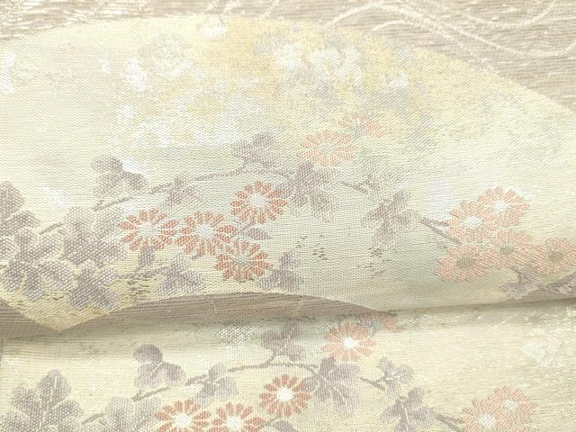 平和屋着物*夏物 六通柄袋帯 流水地紙草花文 銀糸 正絹 逸品 DAAW4203cm