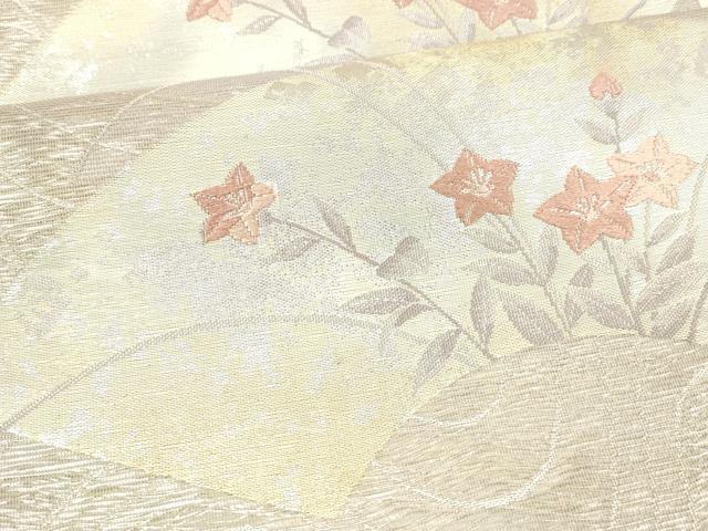 平和屋着物*夏物 六通柄袋帯 流水地紙草花文 銀糸 正絹 逸品 DAAW4203cm