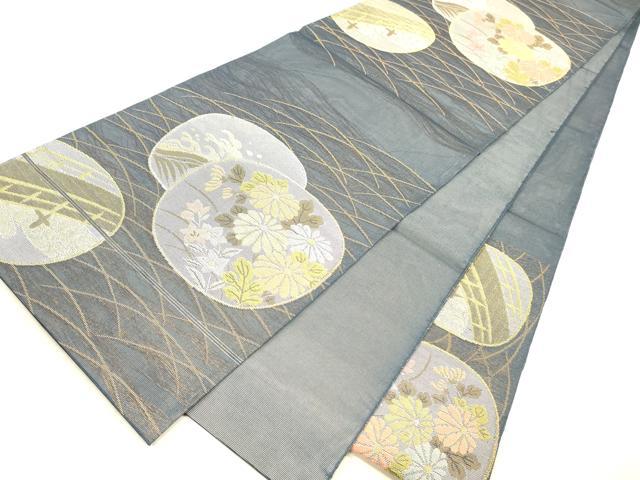 平和屋着物*夏物 六通柄袋帯 渡橋流水草花文 金糸 正絹 逸品 DAAW4204cm