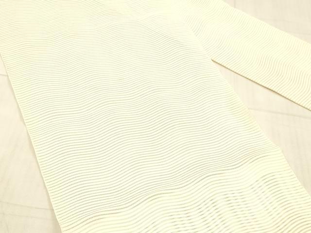 平和屋着物*夏物 絽綴れ 八寸名古屋帯 よろけ縞 薄卵色 正絹 逸品 DAAW4210cm