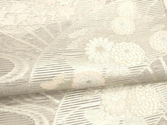平和屋着物*夏物 西陣 六通柄袋帯 流水扇面草花文 銀糸 正絹 逸品 DAAW4213cm