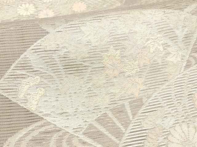 平和屋着物*夏物 西陣 六通柄袋帯 流水扇面草花文 銀糸 正絹 逸品 DAAW4213cm