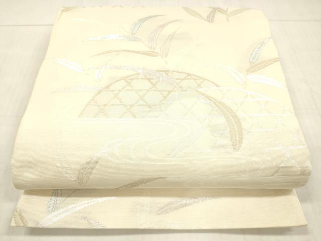 平和屋着物*夏物 六通柄袋帯 流水籬草花文 銀糸 正絹 逸品 DAAW4219cm