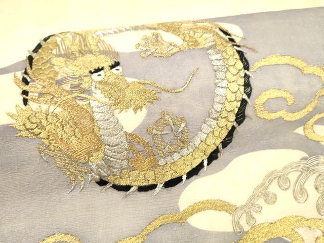 平和屋着物*夏物 アンティーク 大正ロマン 太鼓柄袋帯 駒刺繍 霞龍文 金銀糸 正絹 逸品 DAAW4221cm