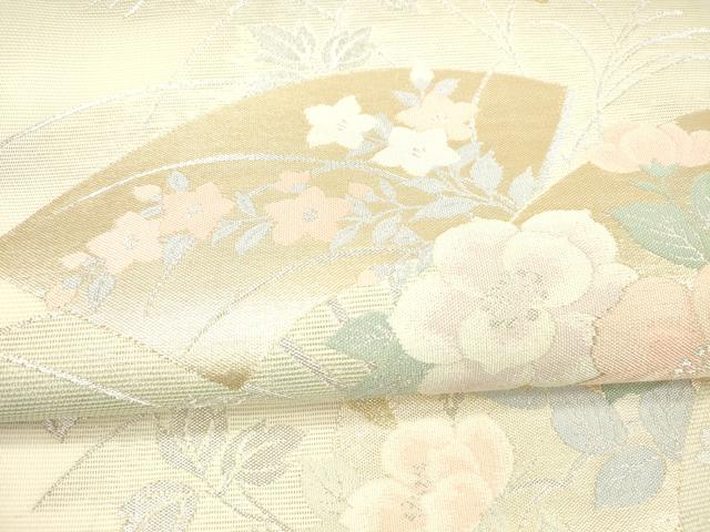 平和屋着物*夏物 六通柄袋帯 扇面草花文 金銀糸 正絹 逸品 DAAW4226cm