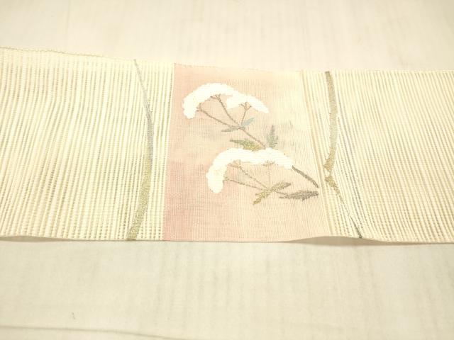 平和屋着物*夏物 絽綴れ 八寸名古屋帯 草花文 金銀糸 正絹 逸品 DAAW4236cm