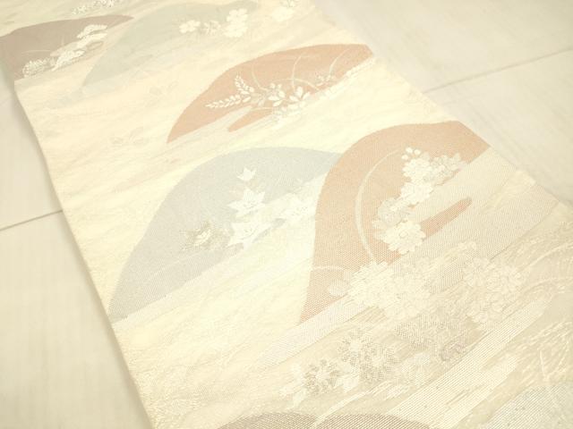 平和屋着物*夏物 六通柄袋帯 遠山草花文 銀糸 正絹 逸品 DAAW4241cm