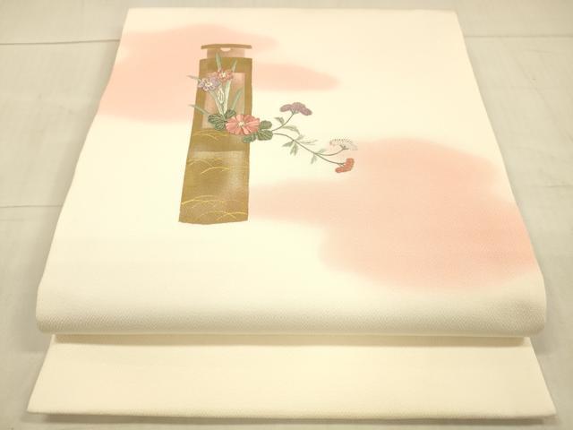 平和屋着物●九寸開き名古屋帯 刺繍 飾花文 金糸 正絹 逸品 DAAW4288cm