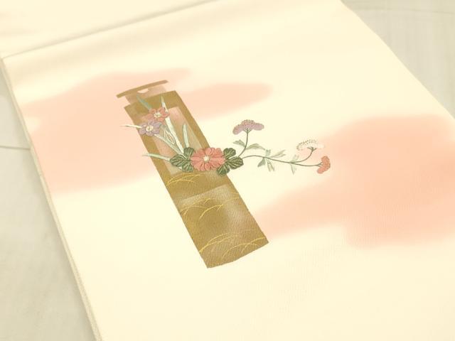 平和屋着物●九寸開き名古屋帯 刺繍 飾花文 金糸 正絹 逸品 DAAW4288cm