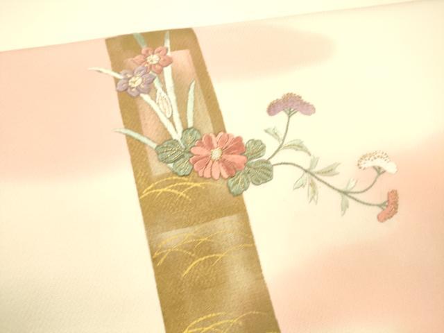 平和屋着物●九寸開き名古屋帯 刺繍 飾花文 金糸 正絹 逸品 DAAW4288cm