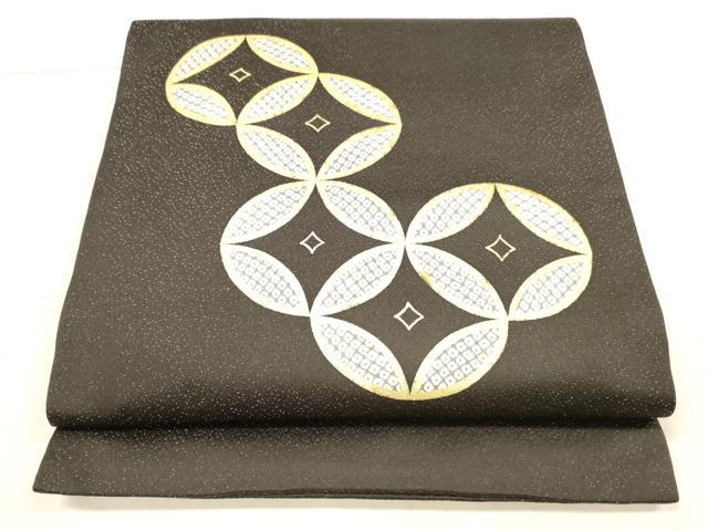 平和屋着物●九寸開き名古屋帯 吉祥鹿の子文 金彩 銀通し地 正絹 逸品 DAAW4292cm