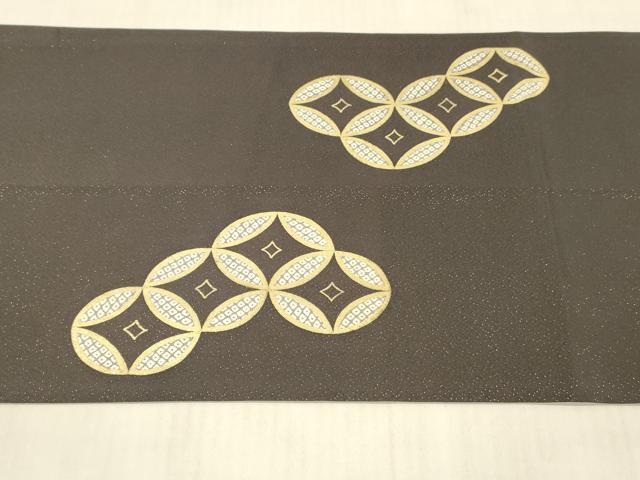 平和屋着物●九寸開き名古屋帯 吉祥鹿の子文 金彩 銀通し地 正絹 逸品 DAAW4292cm