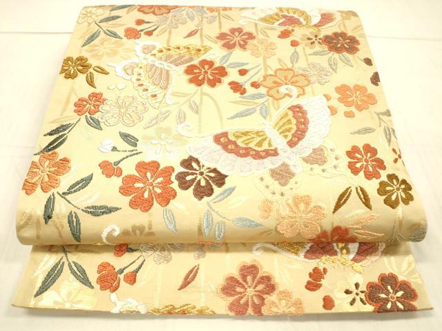 平和屋着物●六通柄袋帯 唐織 花蝶文 金糸 正絹 逸品 DAAW4339cm