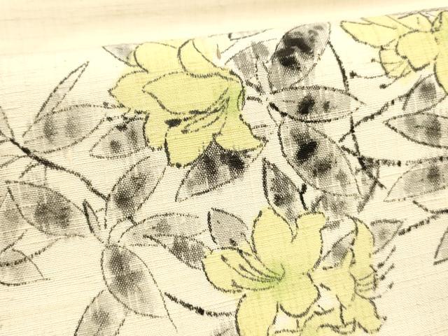 平和屋着物●九寸名古屋帯 作家物 手描き 紬地 草花文 逸品 DAAW4374cm