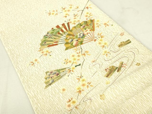 平和屋着物●太鼓柄袋帯 流水扇面花文 金銀彩 正絹 逸品 DAAW4434cm