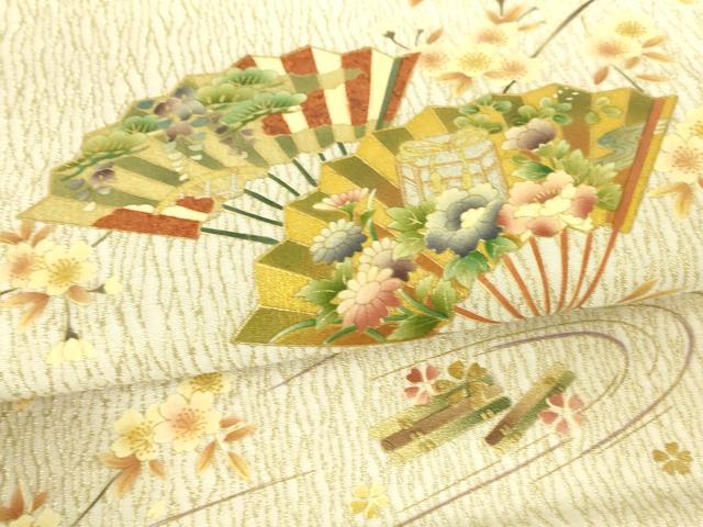 平和屋着物●太鼓柄袋帯 流水扇面花文 金銀彩 正絹 逸品 DAAW4434cm