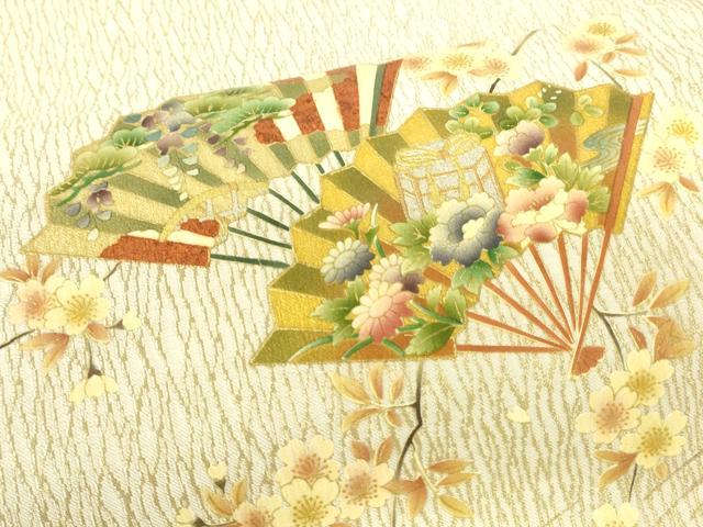 平和屋着物●太鼓柄袋帯 流水扇面花文 金銀彩 正絹 逸品 DAAW4434cm