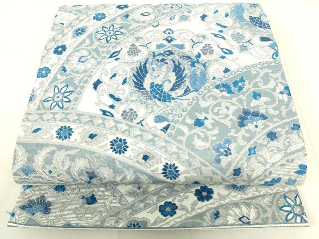 平和屋着物●六通柄袋帯 紹巴藍染 鳳凰花唐草文 正絹 逸品 DAAW4440cm