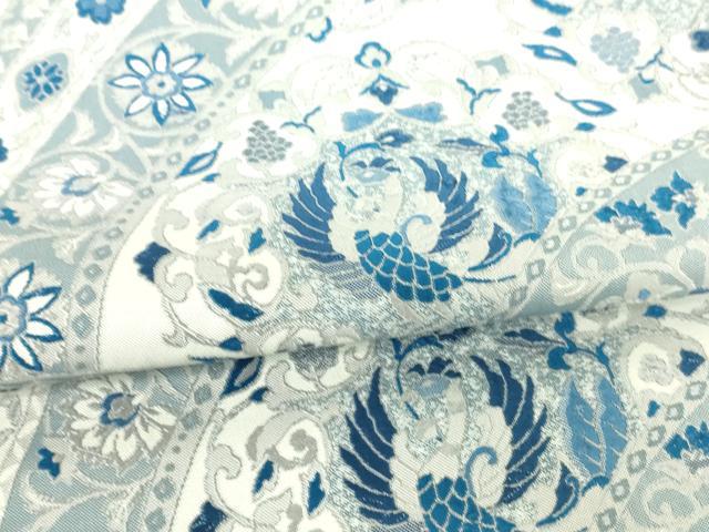 平和屋着物●六通柄袋帯 紹巴藍染 鳳凰花唐草文 正絹 逸品 DAAW4440cm