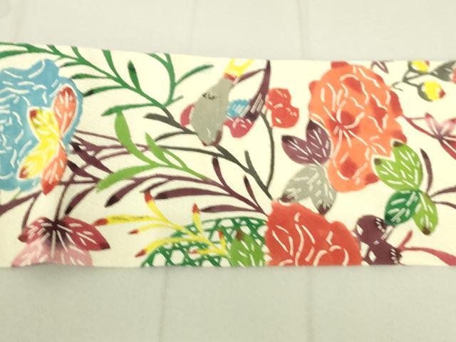 平和屋着物●九寸名古屋帯 紅型 花鳥文 正絹 逸品 DAAW4458cm