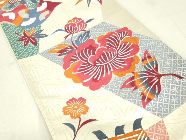 平和屋着物●人間国宝 芹沢圭介 型絵染 六通柄袋帯 雛絵図 銀糸 正絹 逸品 DAAW4483cm