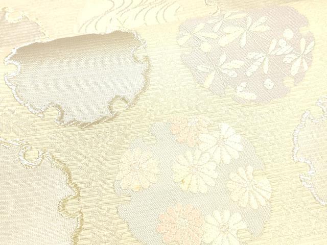 平和屋着物*夏物 六通柄袋帯 雪輪草花文 金銀糸 正絹 逸品 DAAW4485cm