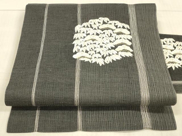 平和屋着物*夏物 九寸名古屋帯 刺繍 草葉松文 金銀糸 正絹 逸品 DAAW4496cm
