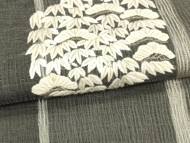 平和屋着物*夏物 九寸名古屋帯 刺繍 草葉松文 金銀糸 正絹 逸品 DAAW4496cm