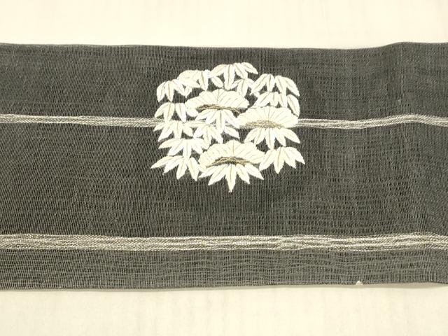平和屋着物*夏物 九寸名古屋帯 刺繍 草葉松文 金銀糸 正絹 逸品 DAAW4496cm
