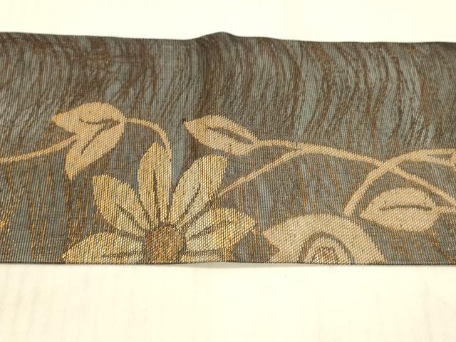 平和屋着物*夏物 九寸名古屋帯 草花文 黒地 金糸 正絹 逸品 DAAW4500cm